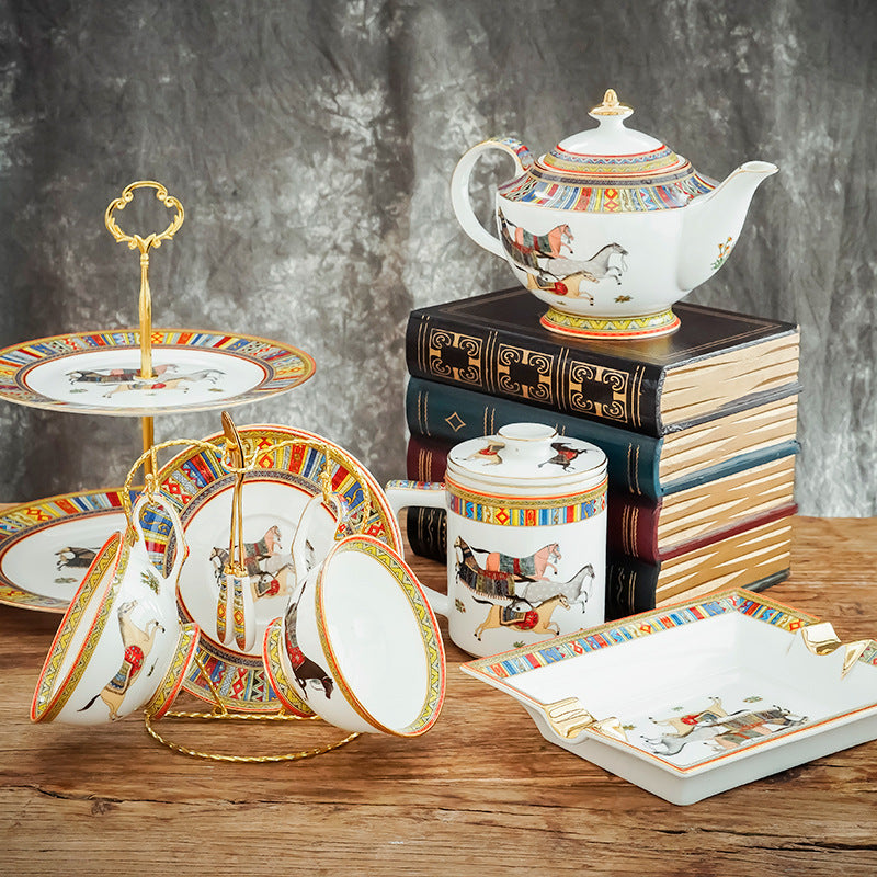 Luxurious Royal Horse Bone China Ceramic Teacup and Dinnerware Set